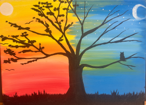 nature landscape with tree dividing the sky colors