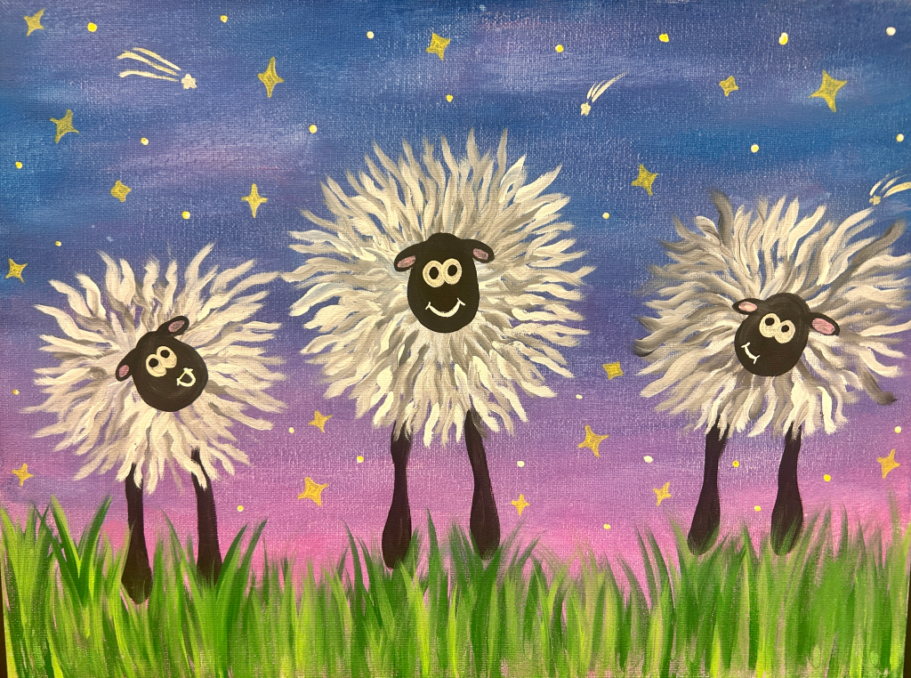 silly sheep grazing at night