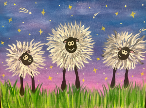 silly sheep grazing at night