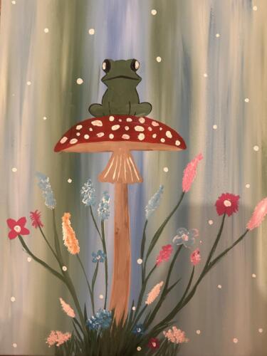 red mushroom painting with flowers